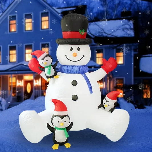 210 cm/7 ft Christmas Inflatable Snowman Penguin Model Outdoor Party with Colorful Lights Inflatable Decorations