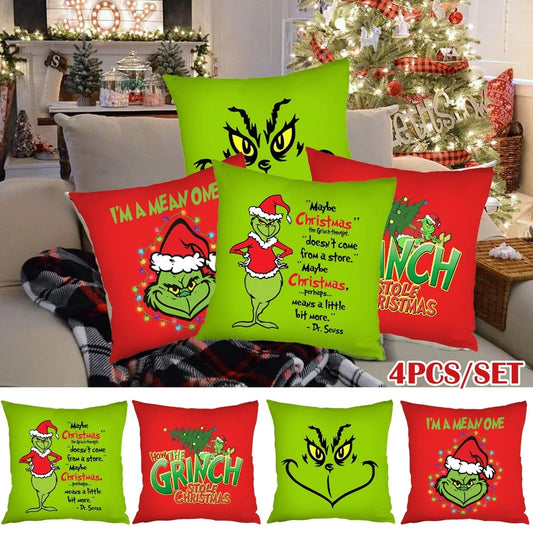 4pcs Christmas Pillow Covers 45x45cm  Grinch Christmas