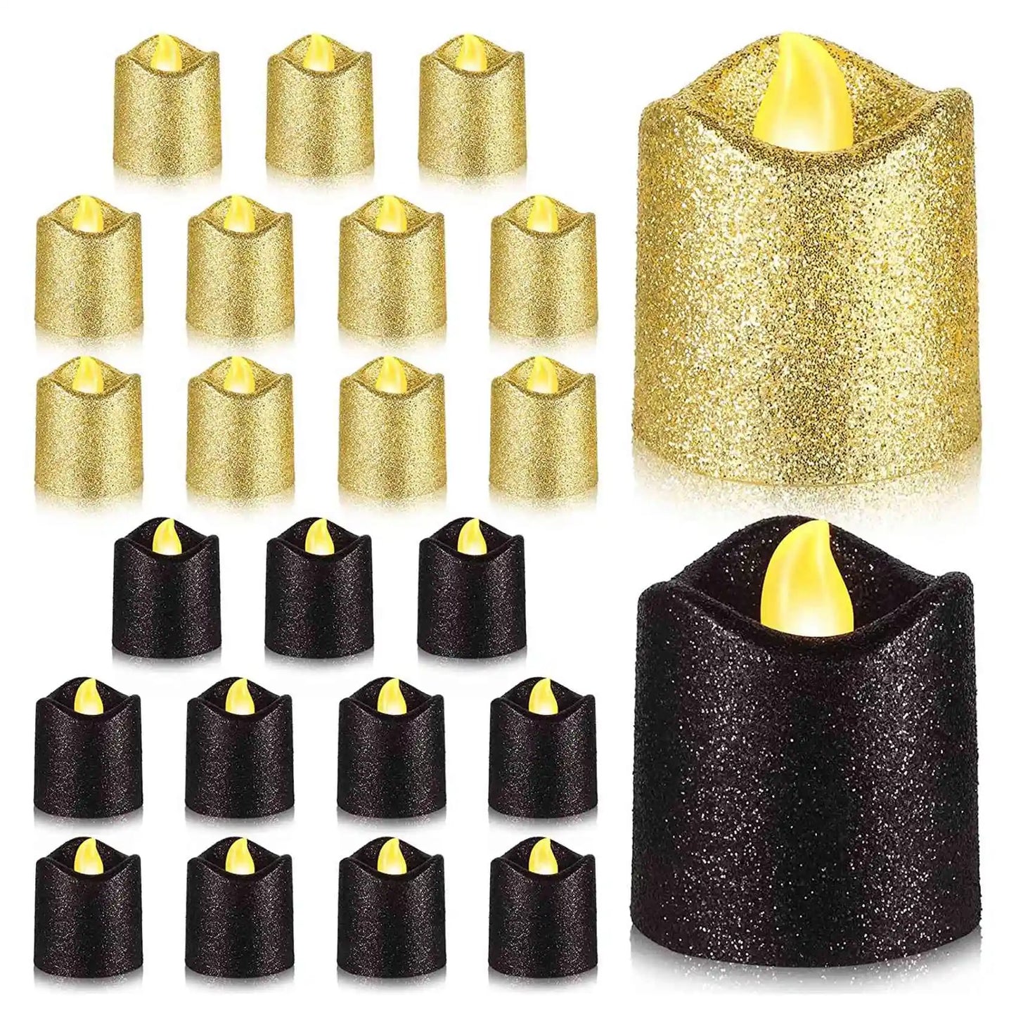 24 Packs Gold Flameless Votive Candles Black Glitter LED