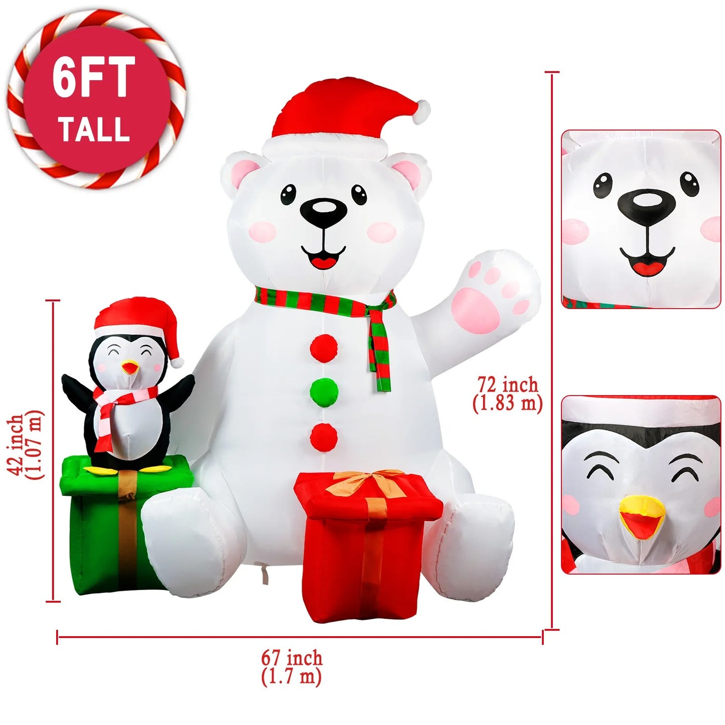 6FT Christmas Inflatables Outdoor Decorations Polar Bear