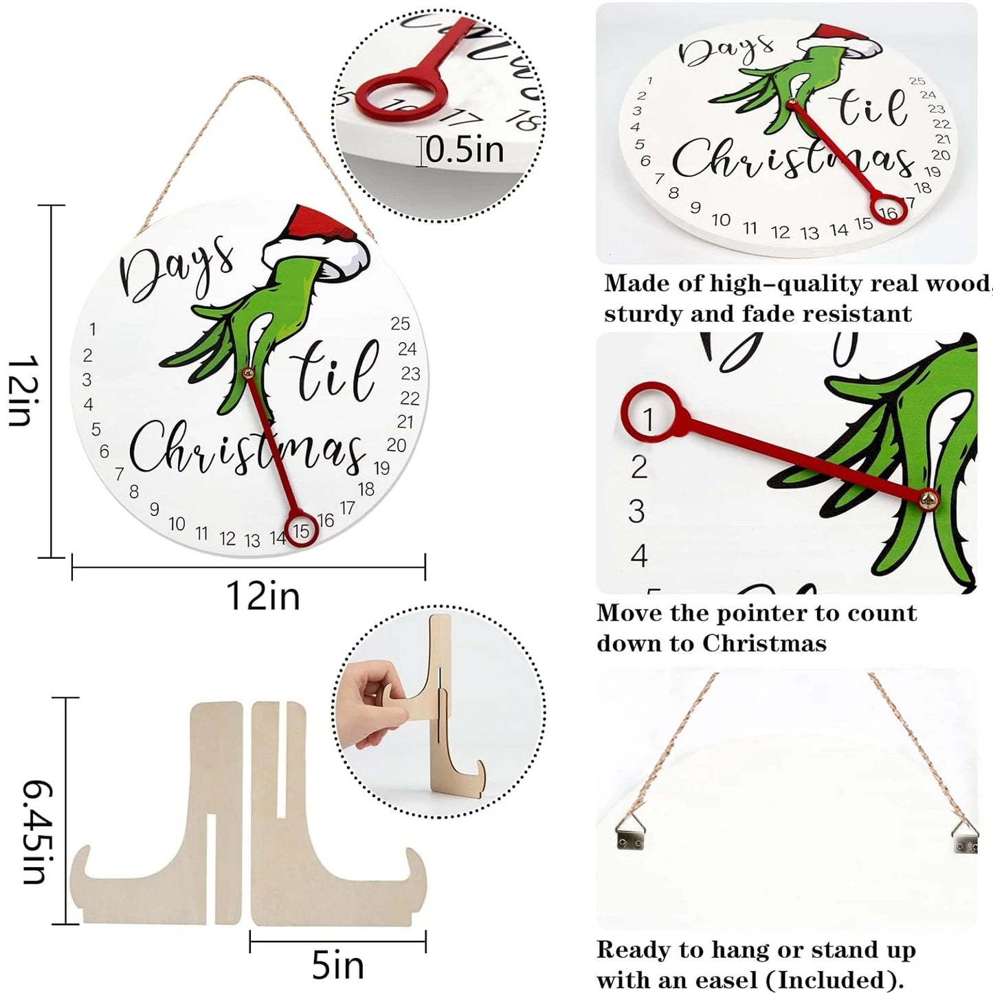 2024 Christmas Countdown Grinch  12'' Wooden Wreath