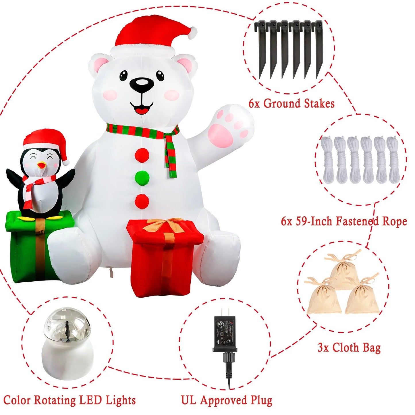 6FT Christmas Inflatables Outdoor Decorations Polar Bear