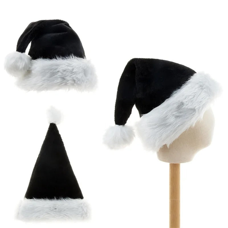 Black Plush Christmas Hat Unisex