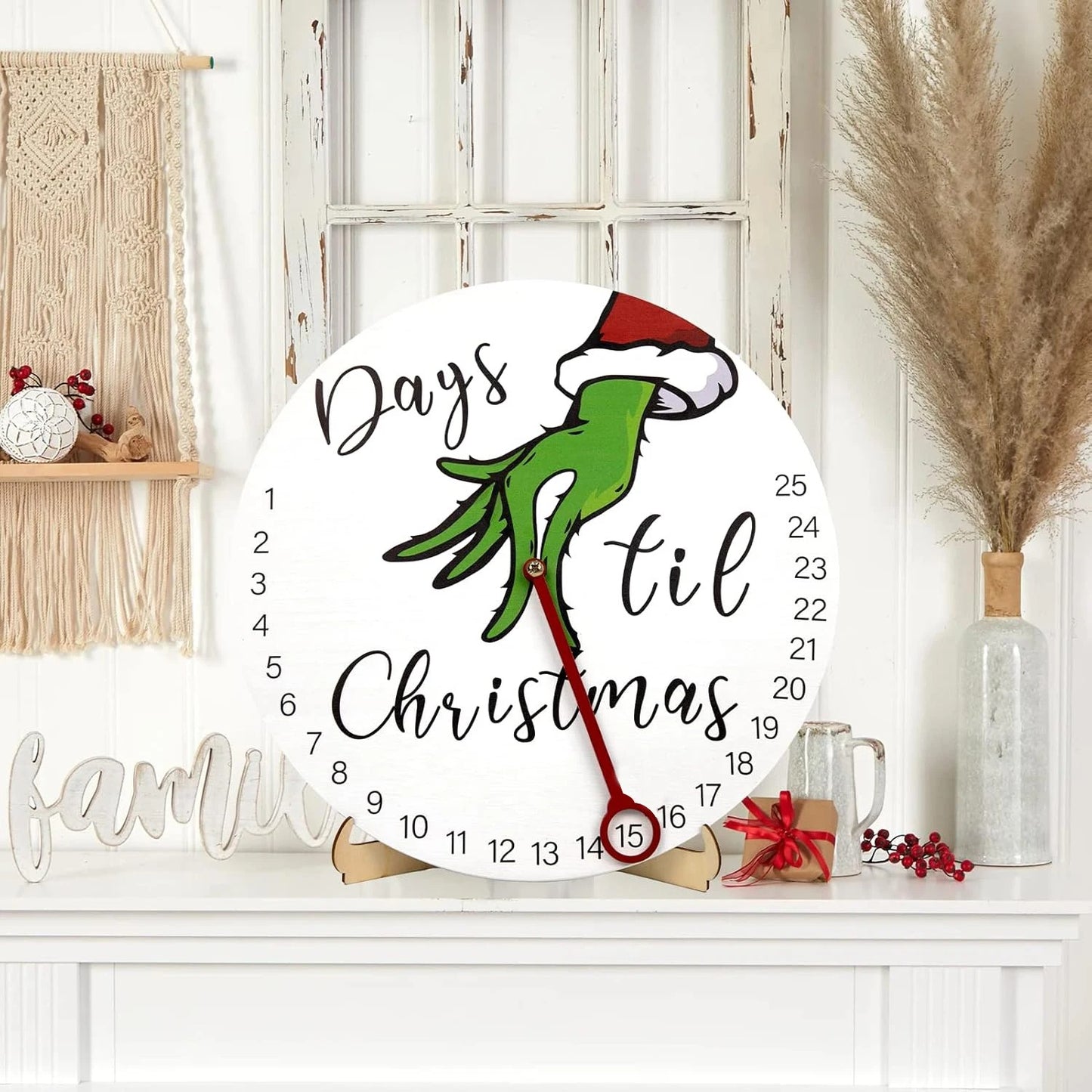 2024 Christmas Countdown Grinch  12'' Wooden Wreath