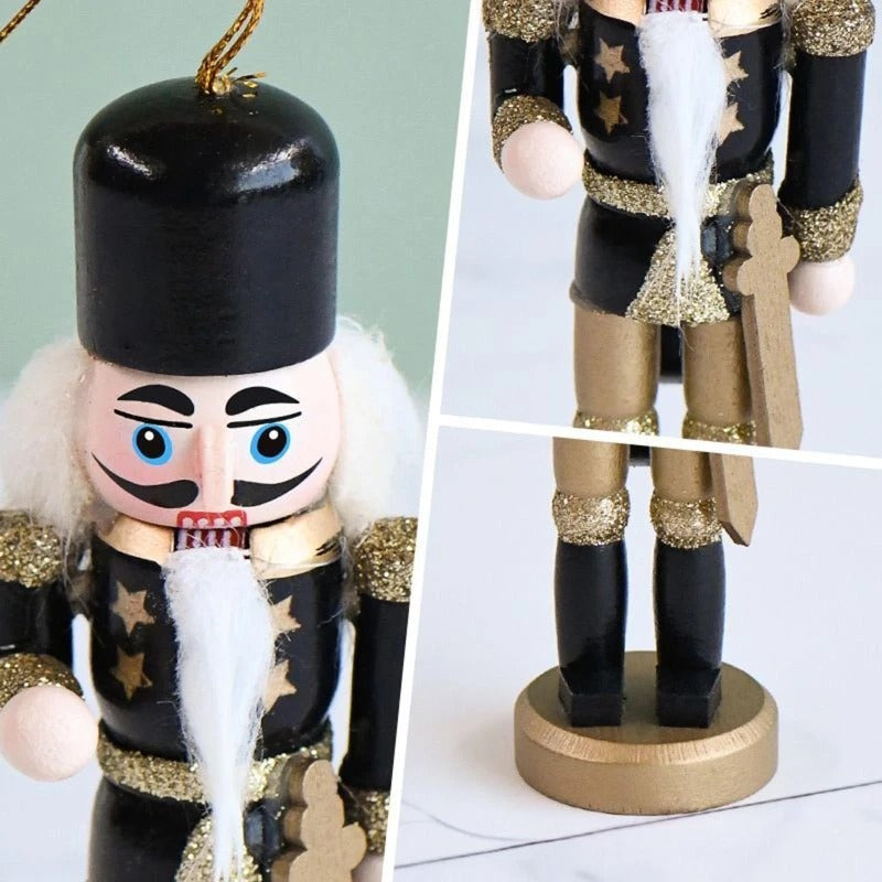 Gold & Black Glittered Nutcracker Hanging Ornament