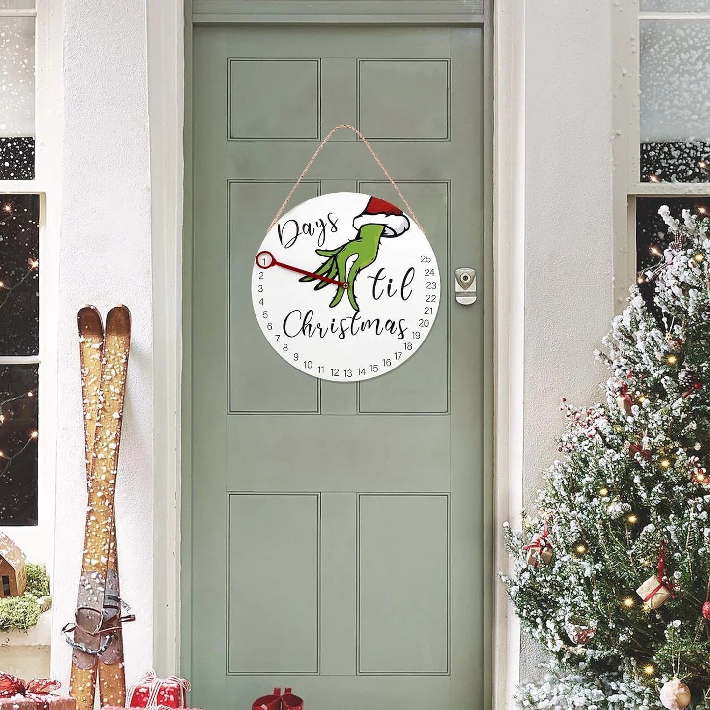 2024 Christmas Countdown Grinch  12'' Wooden Wreath