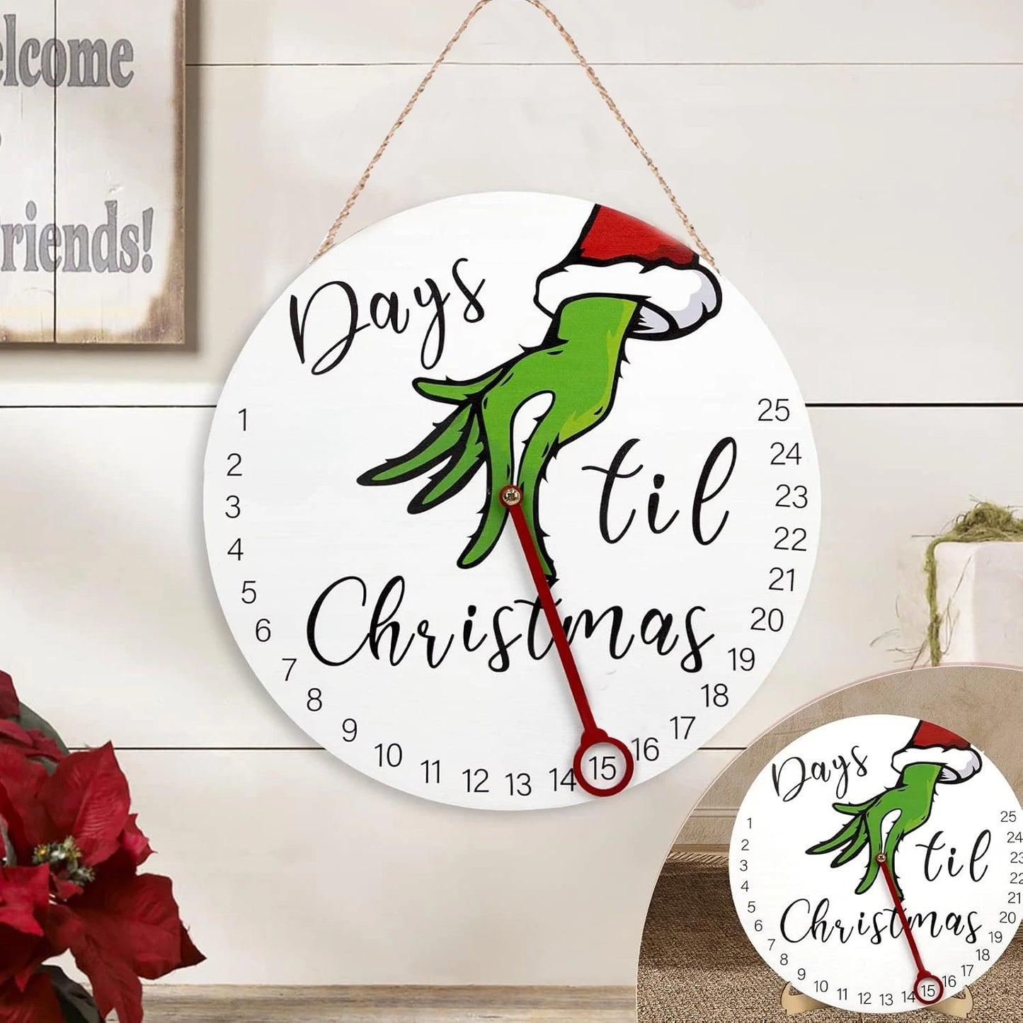 2024 Christmas Countdown Grinch  12'' Wooden Wreath