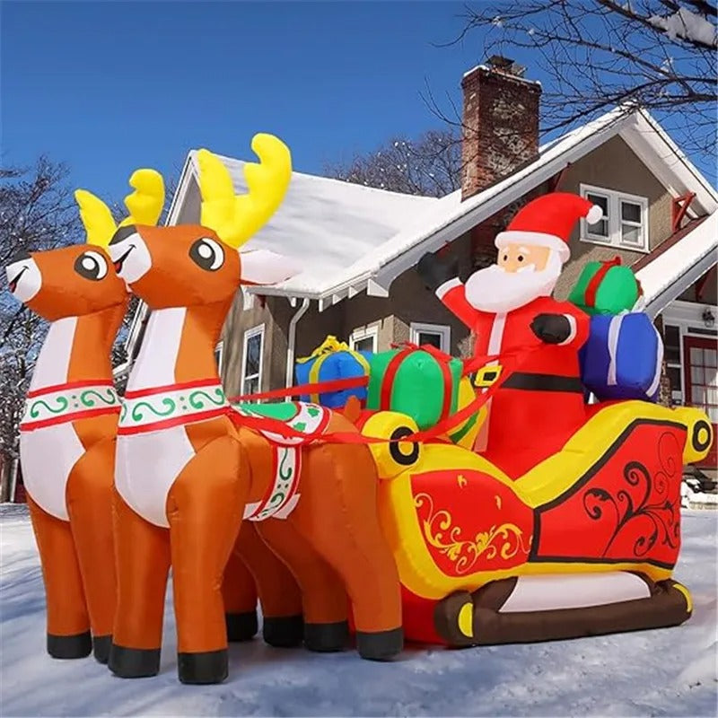 2.1m Long Christmas Decoration Inflatable Santa Reindeer Sled Built-in LED Lights Ornament Xmas Party New Year Garden Decor