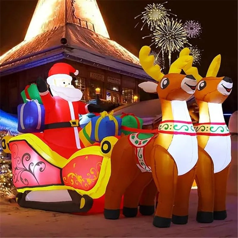 2.1m Long Christmas Decoration Inflatable Santa Reindeer Sled Built-in LED Lights Ornament Xmas Party New Year Garden Decor