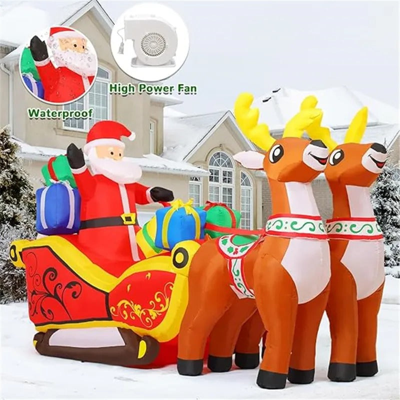 2.1m Long Christmas Decoration Inflatable Santa Reindeer Sled Built-in LED Lights Ornament Xmas Party New Year Garden Decor