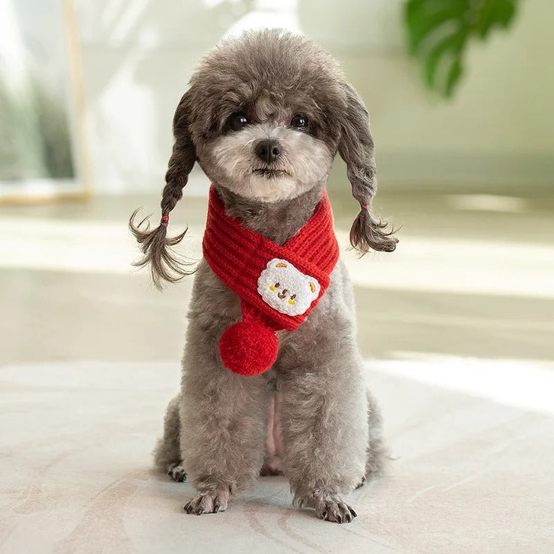 Dog Knitted Christmas Scarf Cute Puppy Knit Scarves with Pompom Pet Clothes Decoration Winter Warm Dog Cat Scarf Dog Accessories