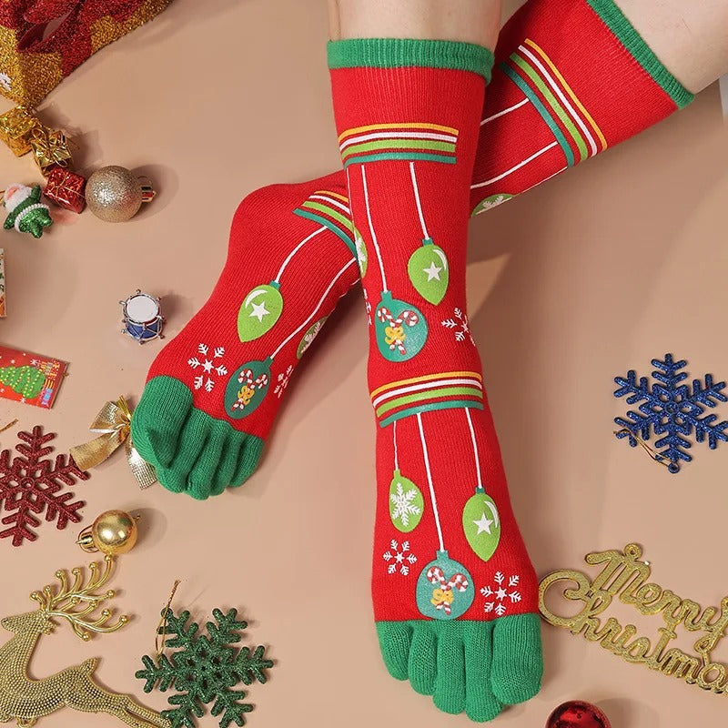 1 Pair Women Christmas Five Finger Socks