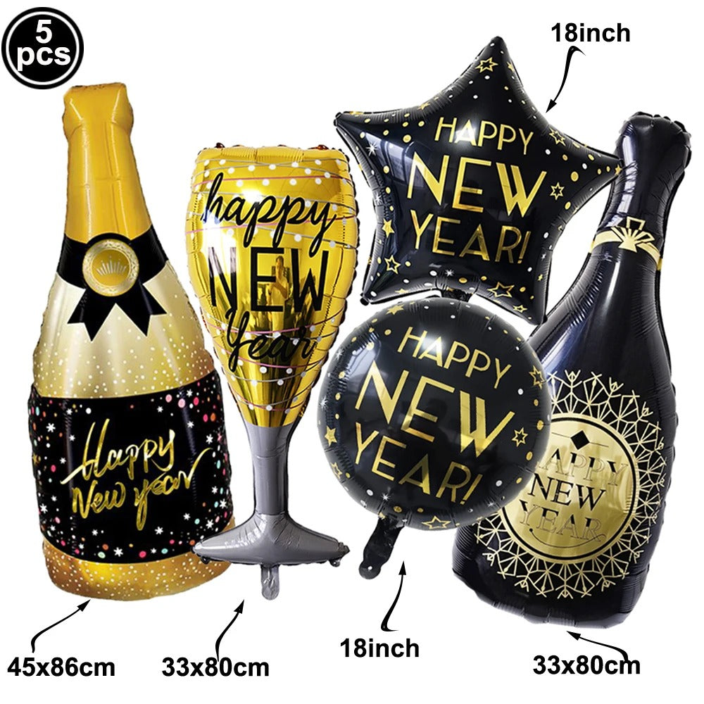 Happy New Year 2025 Balloons and dinnerware